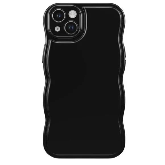Fabspark iPhone 16 Phone Case BLACK Soft Silicone Simple Wave Design Wavy Cover