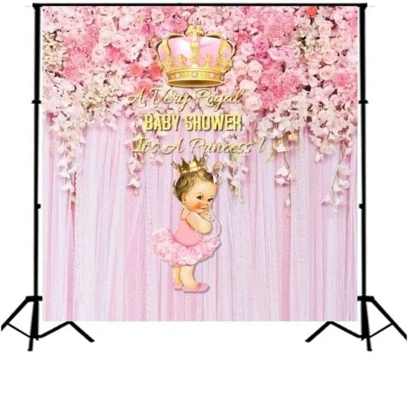 Royal Princess Baby Shower Backdrop Pink Flowers Baby Shower Wedding Background
