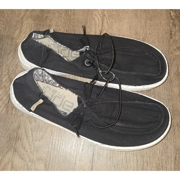 Hey‎ Dude Wendy Youth Linen Black Slip on Western Casual Shoes Kids Sz Y5