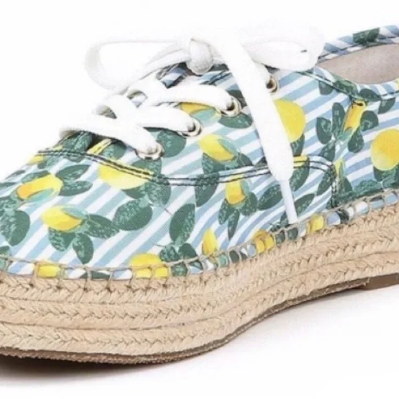 Gianni Bini Blue & White Striped Lemon-Print Espadrille Lace-Up Sneakers