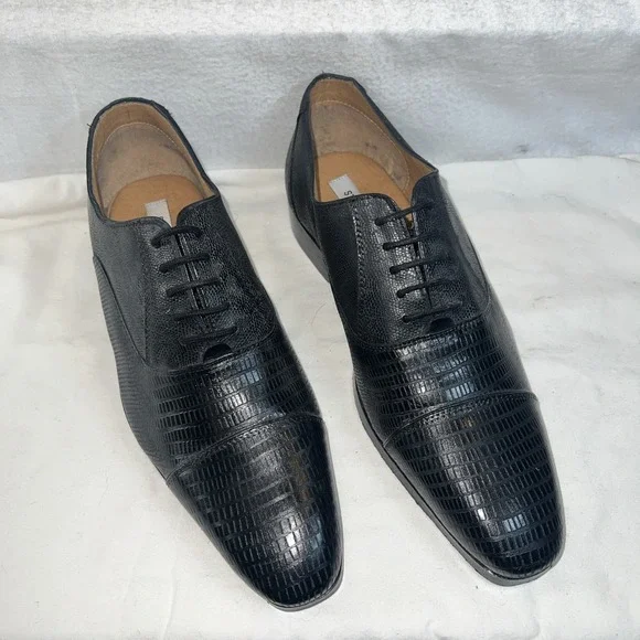 Steve Madden P-Scales Oxford Black Leather Snake Print Lace Up Shoes Size 8