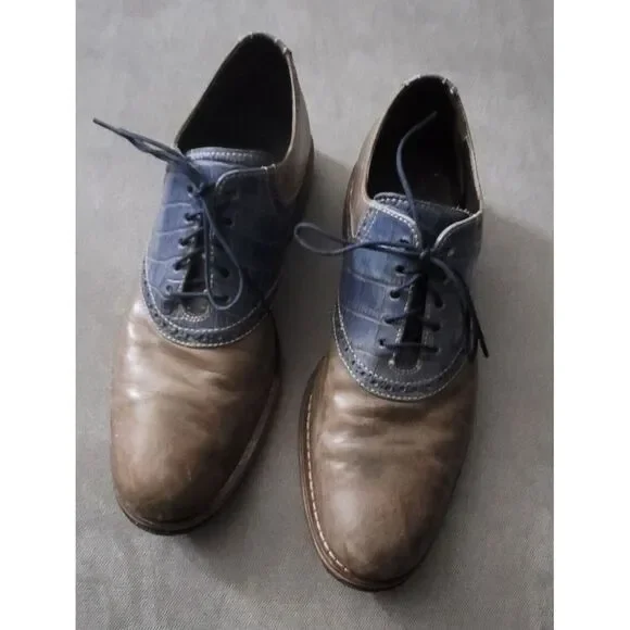 Cole Haan Men's‎ Colton Saddle Oxford Dress Shoes in Brown Blue Leather Size 9.5