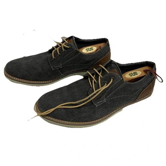 Nunn Bush Canvas Plain Toe Oxford Dress Shoes Mens 12 M Gray Brown Lace Up