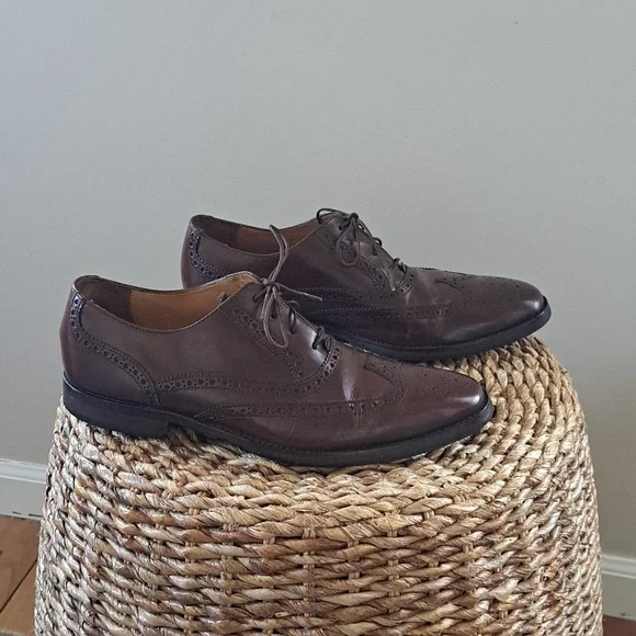 Cole‎ Haan Mens Classic Brown Leather Wingtip Oxford Dress Shoes Lace Up Size 10