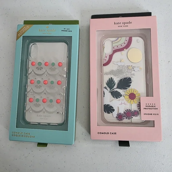 Two Kate Spade Iphone XS/X Cases Glitter Garden Cat and Embellished Clear