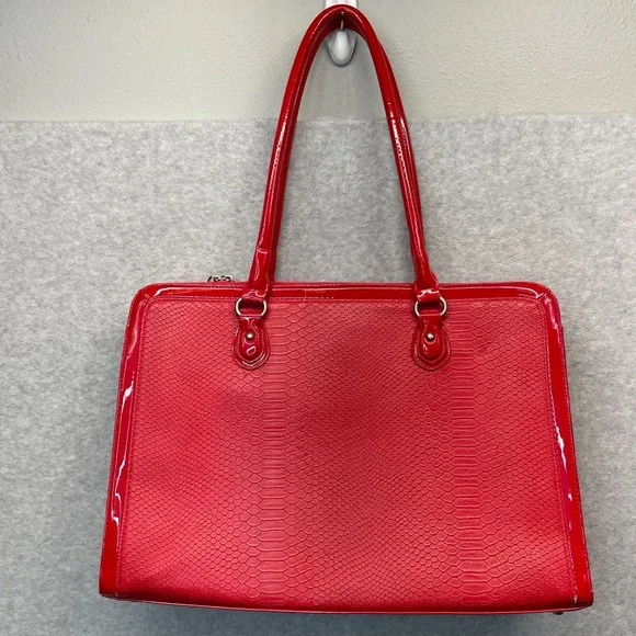 My Best Friend Is A Bag Laptop Patent Leather Snakeskin Red Large