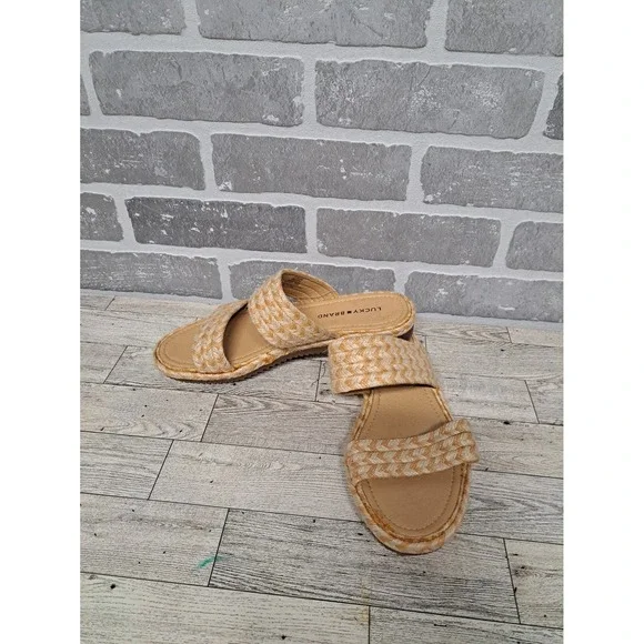 Lucky Brand‎ Decime Espadrille Sandals Slip On Woven Jute Beige tones Size 8M