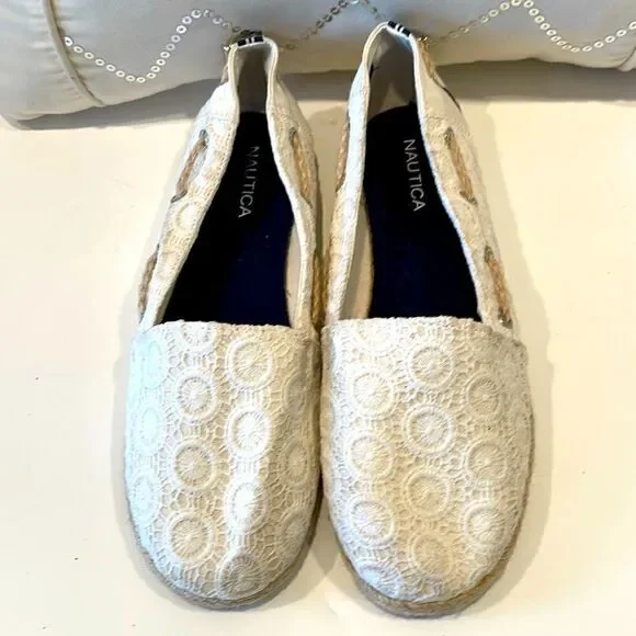 Nautica Rudder 2 Anchor Espadrille Slip-on White Lace Shoes Women's 9