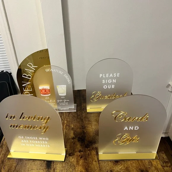 Gold and Clear Wedding Signage Set