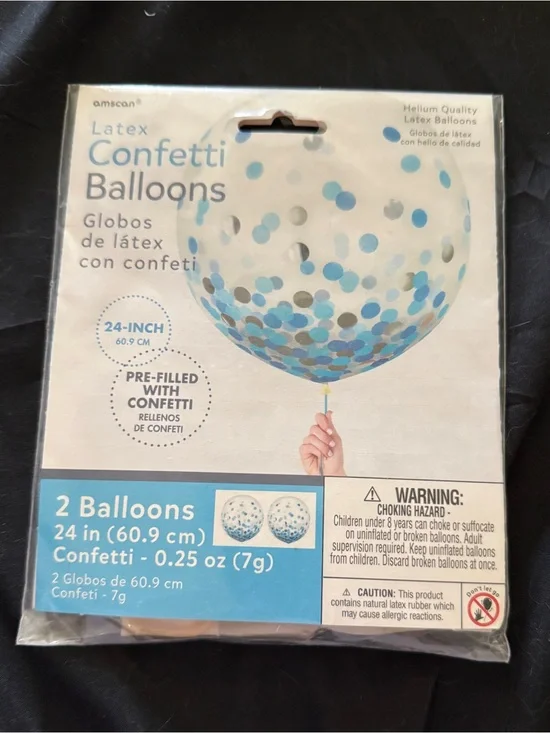Amscan Blue & Silver Confetti Latex Balloons - 24-Inch (2 Pack) Helium Quality