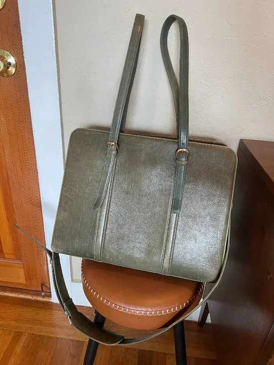 Full Grain Leather Laptop Tote – Aloe Green – Fits up to 17” Laptop