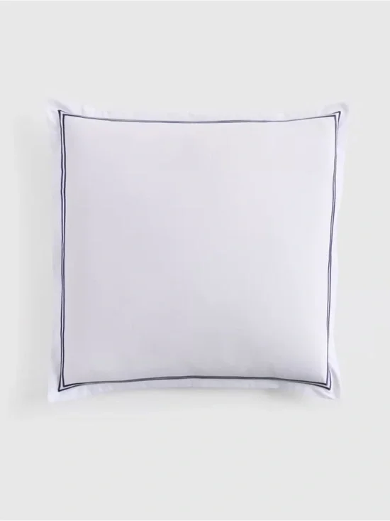 NWOT Quince Organic Crisp Percale  Euro Sham White w/Navy Double-Needle Border!