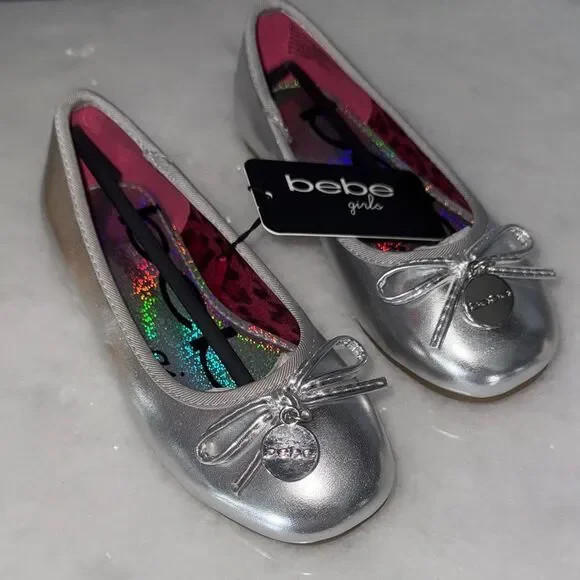 Bebe Girls Metallic Silver Dress Shoes Sz 3 NWT