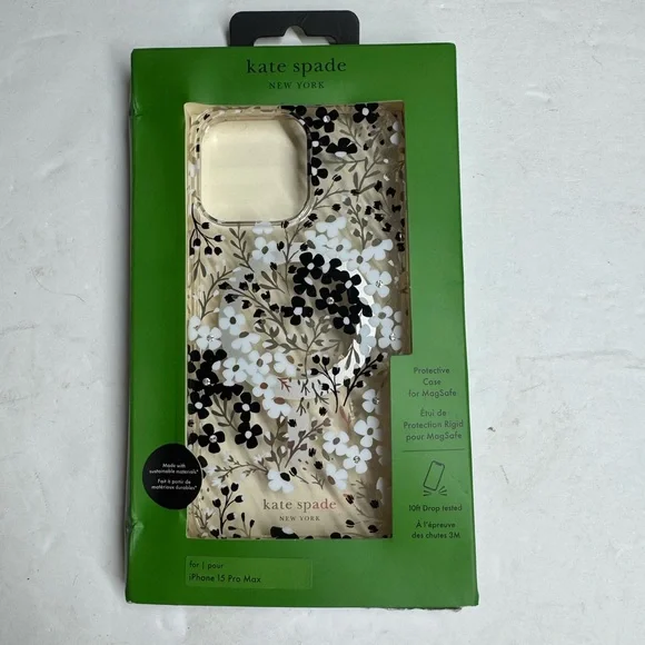 Kate Spade Floral iPhone 15 Pro Max Case - Black and White MagSafe embellished