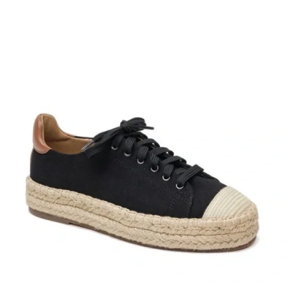 New! Linea Paolo Silva Espadrille platform Sneaker In Black/cognac size 8.5