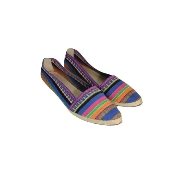 Lands' End Multi Color Striped Wedge Heel Pointed Toe Espadrille Shoes Size 9