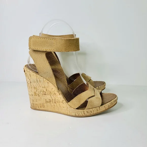 Pedro Garcia Tan Suede Ankle Strap Platform Espadrille Sandals