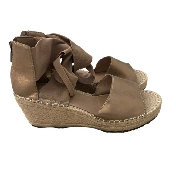 NEW Eileen Fisher Wiley Knot Espadrille Leather Wedge Sandals