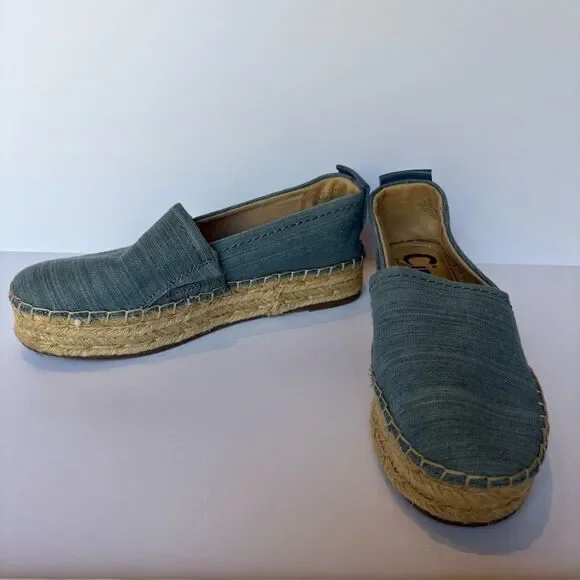 Sam Edelman Women's Blue Canvas Espadrilles Slip-On Blue/Straw Size 6.5M