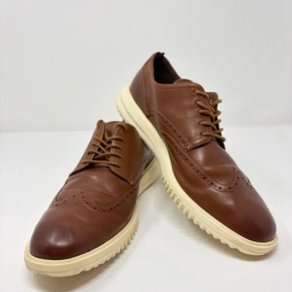 Cole‎ Haan Grand+ Wingtip Oxford Brown Leather Lightweight Shoes Men's 10.5M
