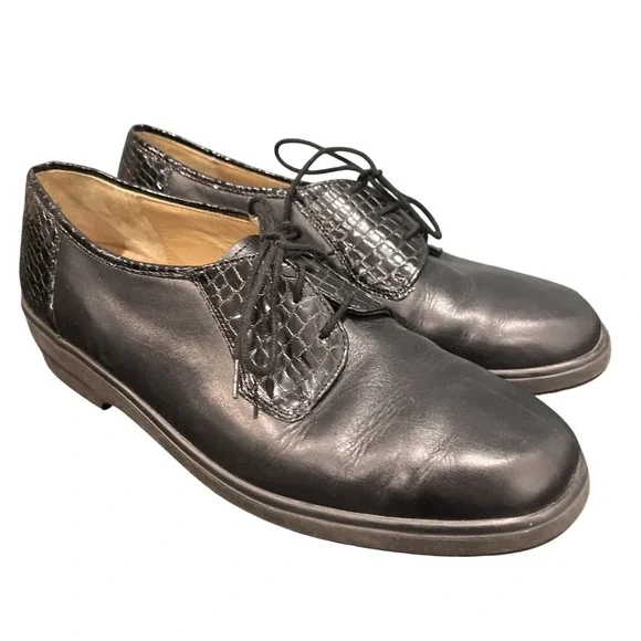 Solidus Oxfords Mens 8 Black Hedda Naturkomfort‎ Leather Croc Embossed Lace Up