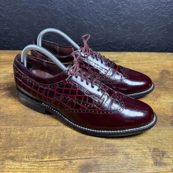 Stacy‎ Baldwin 963 Burgundy Crocodile Embossed Leather Wingtip Oxfords 7.5 EE