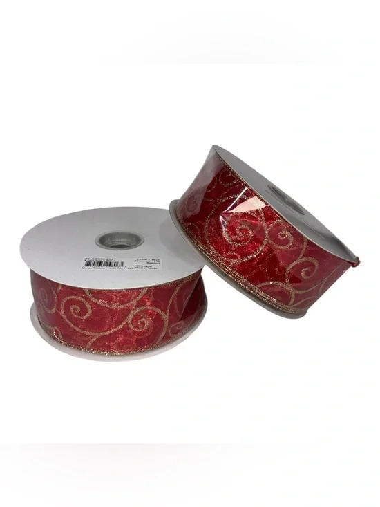 2 Red Gold Sparkle Swirl Sheer 2.5