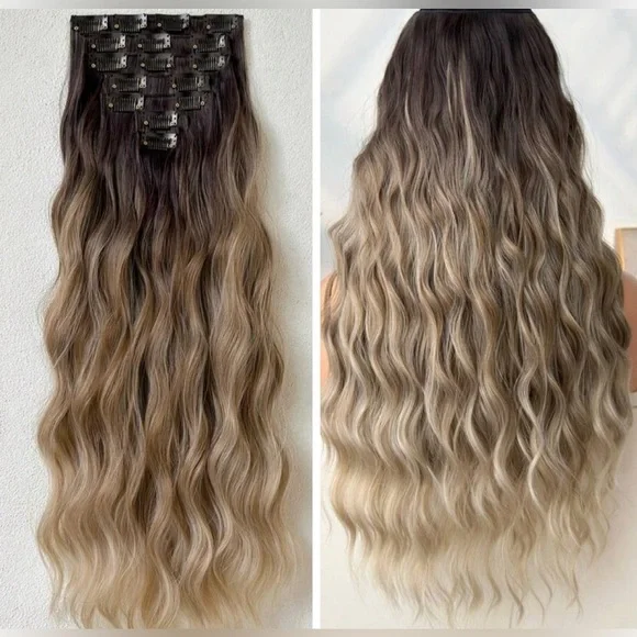 BALAYAGE ASHY BLONDE CLIP IN HAIR EXTENSIONS 22 in Human blend