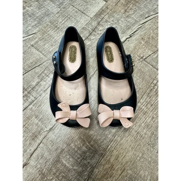 Mini Melissa Ultragirl Black Pink Bow Mary Jane Jelly Shoes Kids US 8