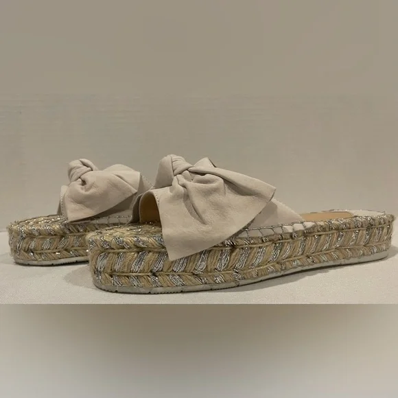 J/SLIDES Ritsy Espadrille Bow Slides Soft Gray / Silver Suede Women’s Size 8