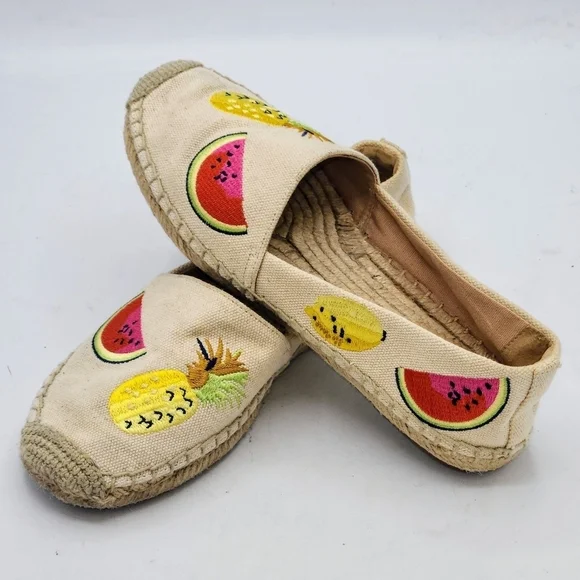 J. Crew Embroidered Fruit Salad Espadrilles In Sundried Linen Size 6