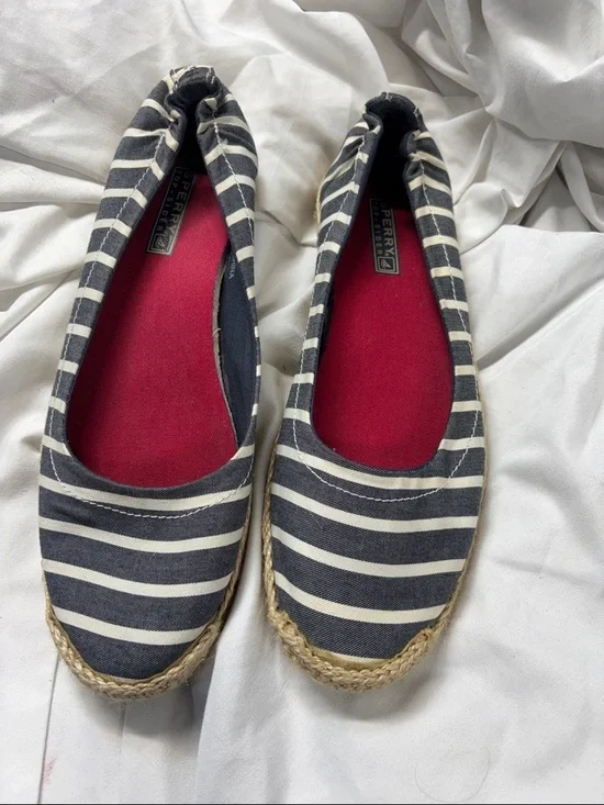 Sperry Navy & White Striped Espadrille Flats with Red Insole size 8