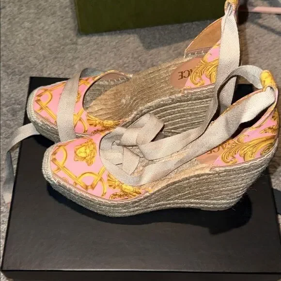 Versace Medusa Pink and Gold Espadrille Sandals