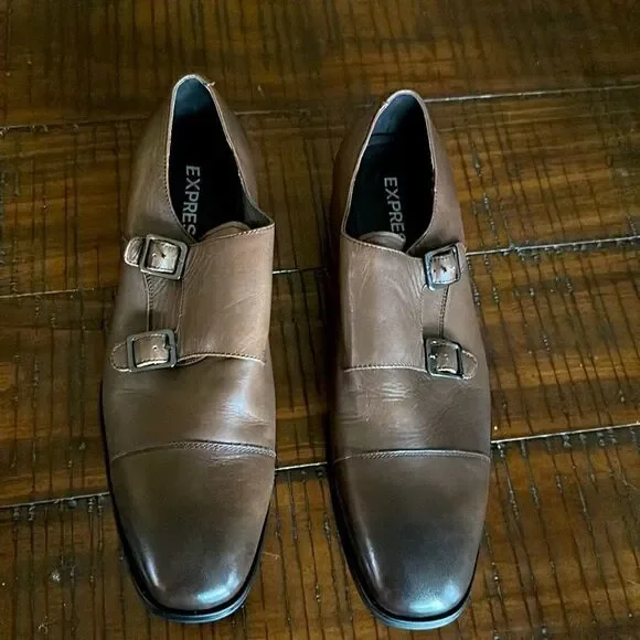 Men’s Express brown leather monk strap dress shoes sz 10 nwt