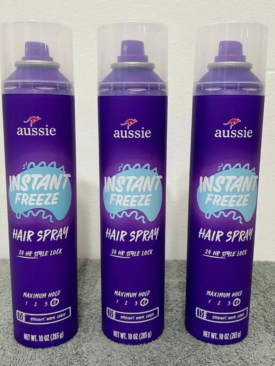 New! Aussie Instant Freeze Hairspray 24 Hour Style Lock Max Hold Lot of 3