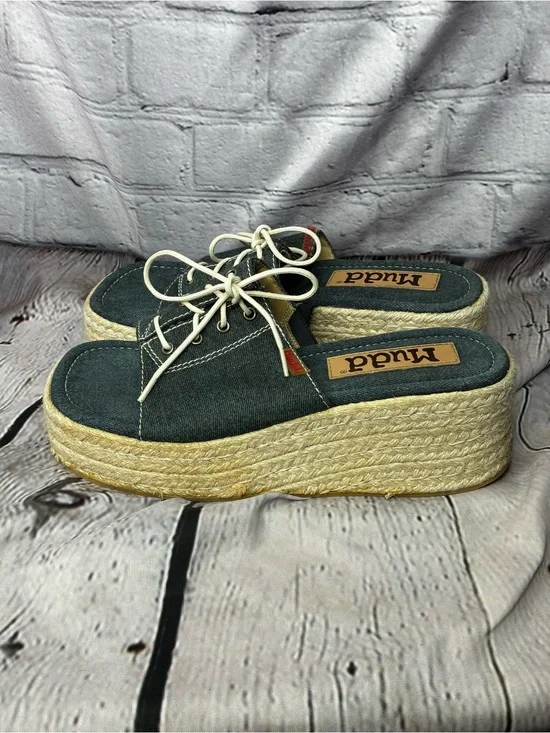 VTG Y2K Mudd Street Style Chunky Platform Tie Front Denim Espadrille Sandals 8.5