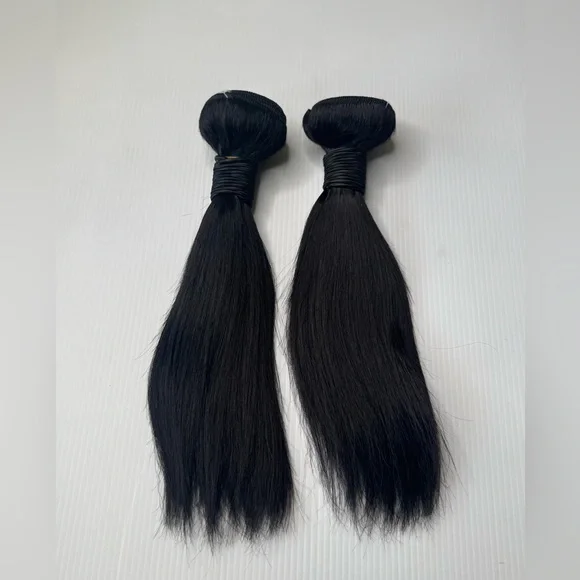 Human Hair Blend Straight Bundles | 10 Inch Black Soft Silky Weft Extensions