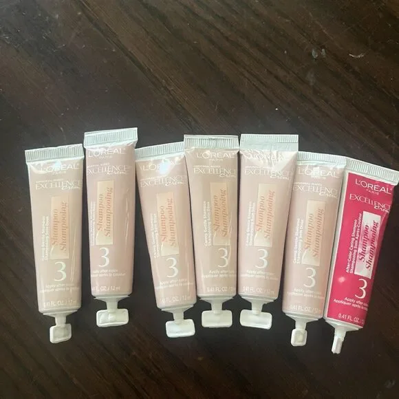 (7) Mixed Loreal Paris Excellence Creme #4 Tubes Caring Deep Shampoo 0.41 oz Ea