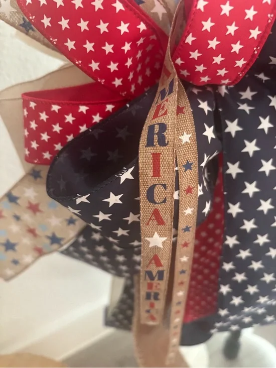 XLHandmade Patriotic Star Bow Americana Red, Navy & Natural Final Sale