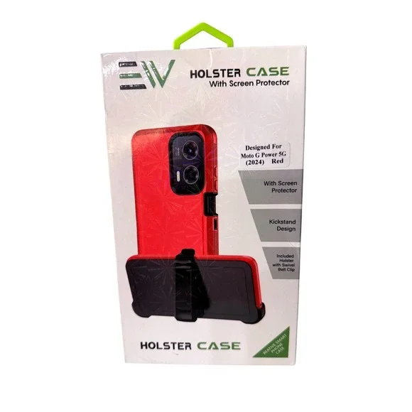 EV Holster Case Moto G Power 5G 2024 Red Rugged Kickstand Screen Protector New