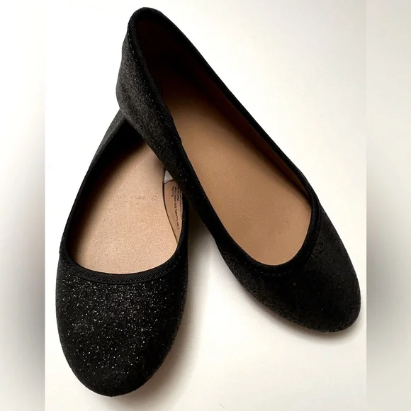 Girls Sparkly Black Ballet Holiday Flats Wedding Party Celebration Size 13