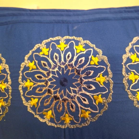 Two Tourquoise Pillow with 3 Circles W/ Embroidery