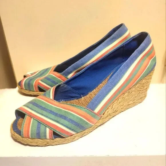 Lauren Ralph Lauren Cecelia Canvas Peep Toe Wedge Heel Espadrilles Sz. 8.5 $195