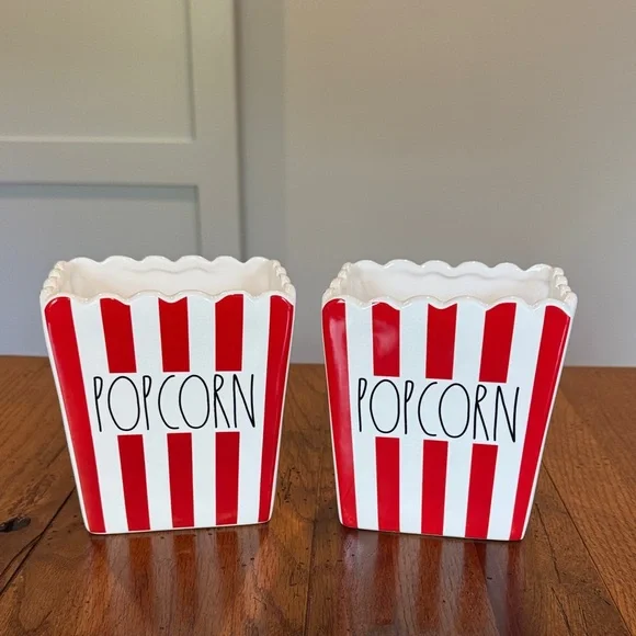 Rae Dunn Red and White Striped Popcorn Containers