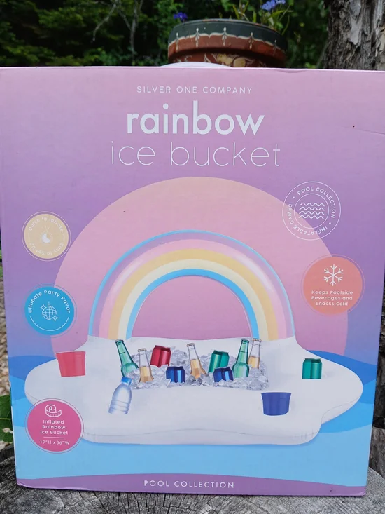 Rainbow Ice Bucket - Pastel Rainbow Inflatable Party Cooler Silver One Pool