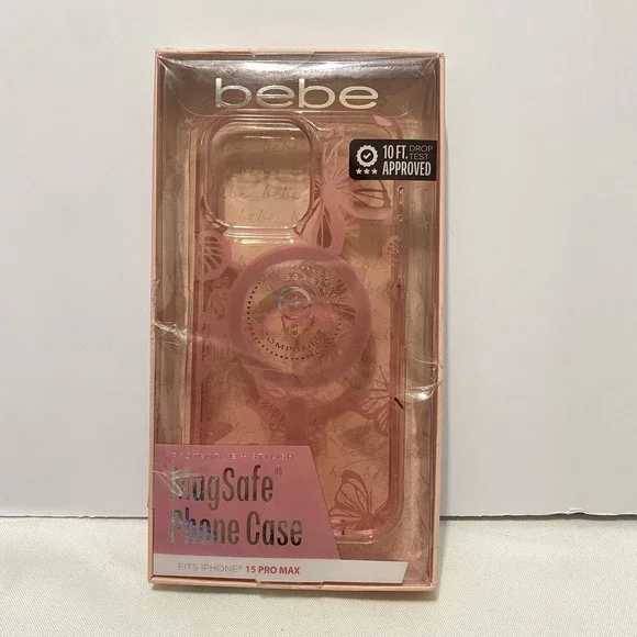 BEBE Pink Butterfly Design iPhone 15 Pro Max‎ MagSafe Phone Case NWT