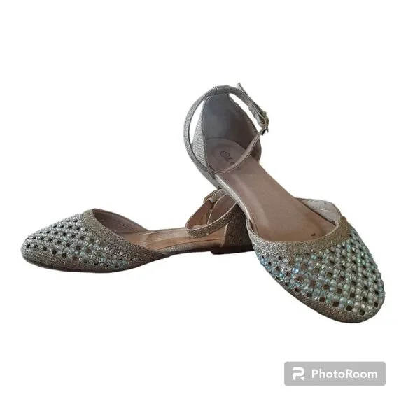 Link Daiso-35K  Closed Toe Ankle Strap Shiny Jeweled Ballerina Flats