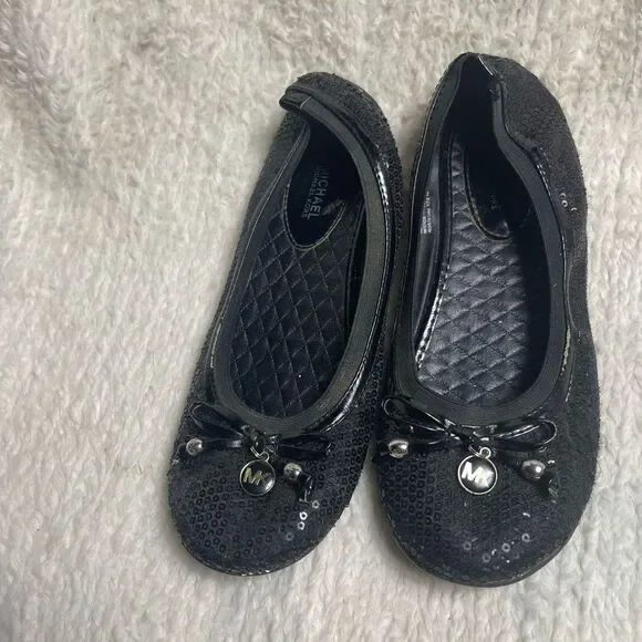 Michael Michael Kors Kory Black sequins ballet flats bow accent SZ5