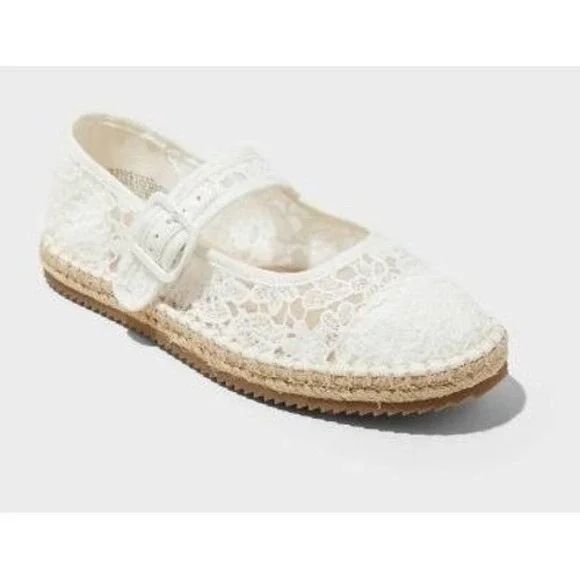 Art Class White Lace Mary Jane Espadrille Flats‎ Girls Size 13 Coquette NEW