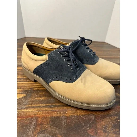 Rockport Mens Saddle‎ Shoes Leather Lace Up Oxfords Beige Blue 8.5 W